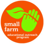 Virginia State University Small Farm Outreach Program Icon, an orange circle with a green hand and leaf