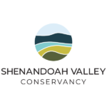 A circle icon contains wavy stripes in blues and greens depicting sky, water and land. Below is the organization name Shenandoah Valley Conservancy.