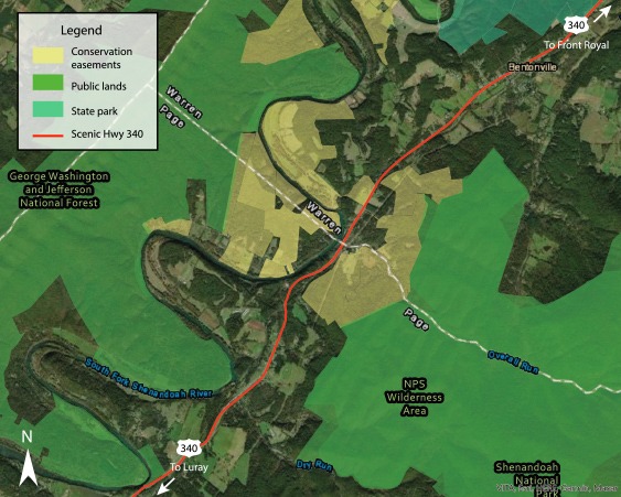 Map showing easements along the Route 340 corridor.