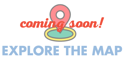 A graphic that says 'explore the map, coming soon' with a locator pin on a green circle with a yellow outline in the background.