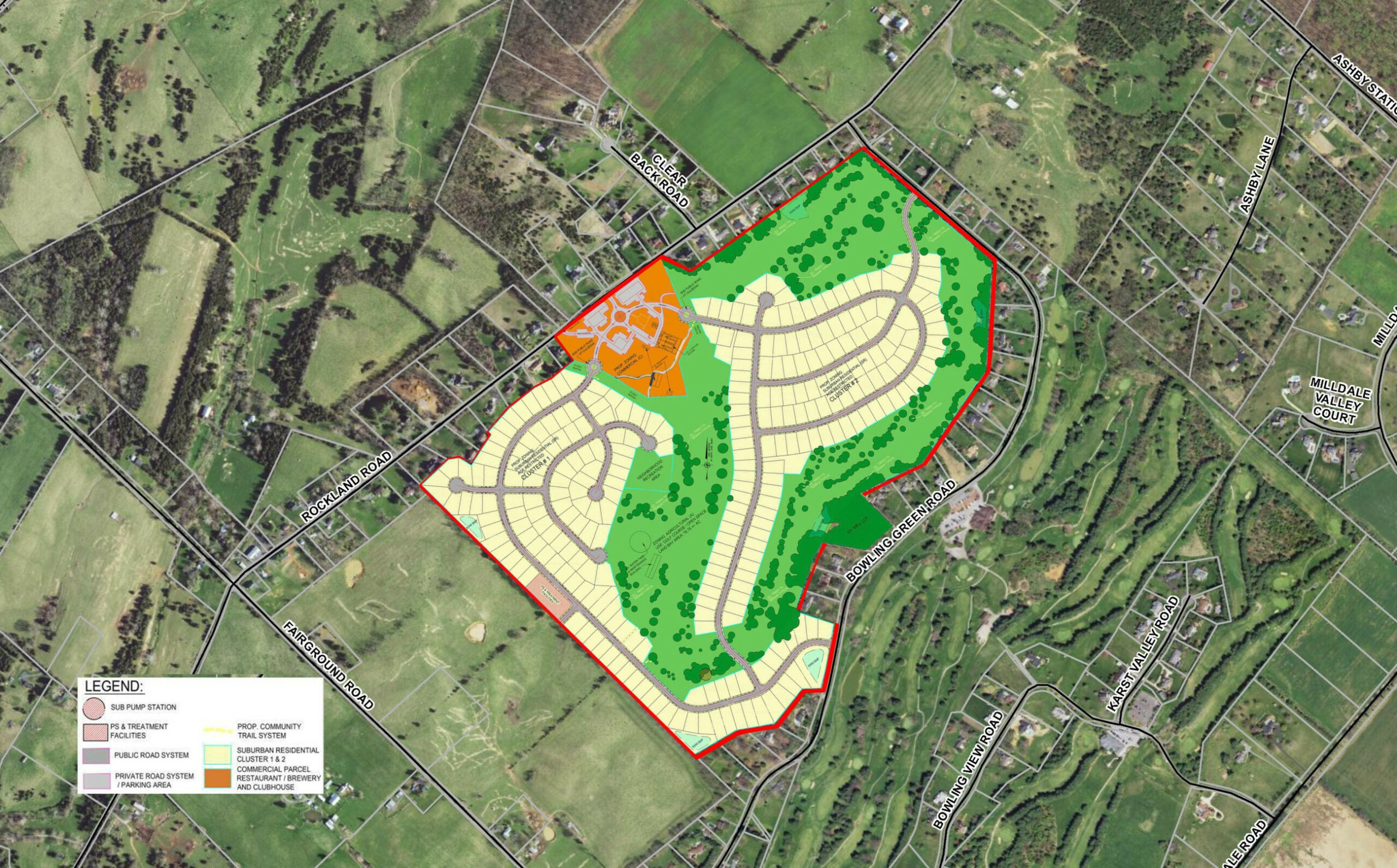A site plan of the proposed development overlayed on the aerial map.