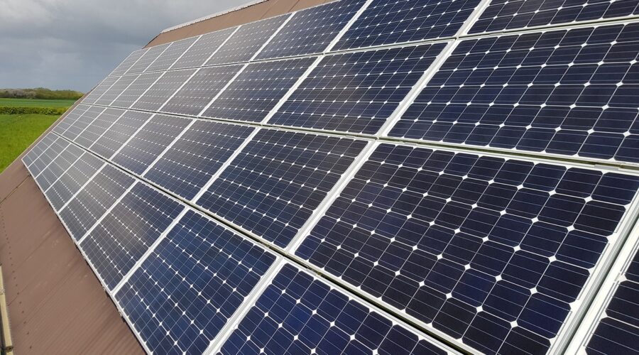 Solar panels on rooftop.