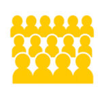 A yellow icon of the online of a crowd of people's heads and torsos.