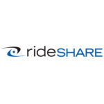 Blue and black RideShare logo.