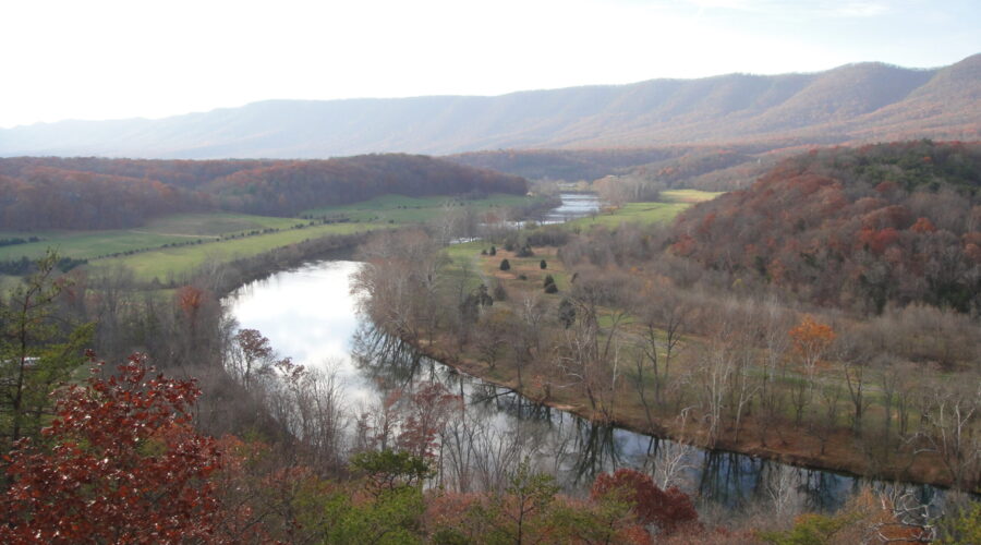 Shenandoah River winds through forest at Raymond R. "Andy" Guest State Park.